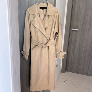 NWT $798 LOVE REPUBLIC RUSSIA tan vegan leather trench coat RU42 US S